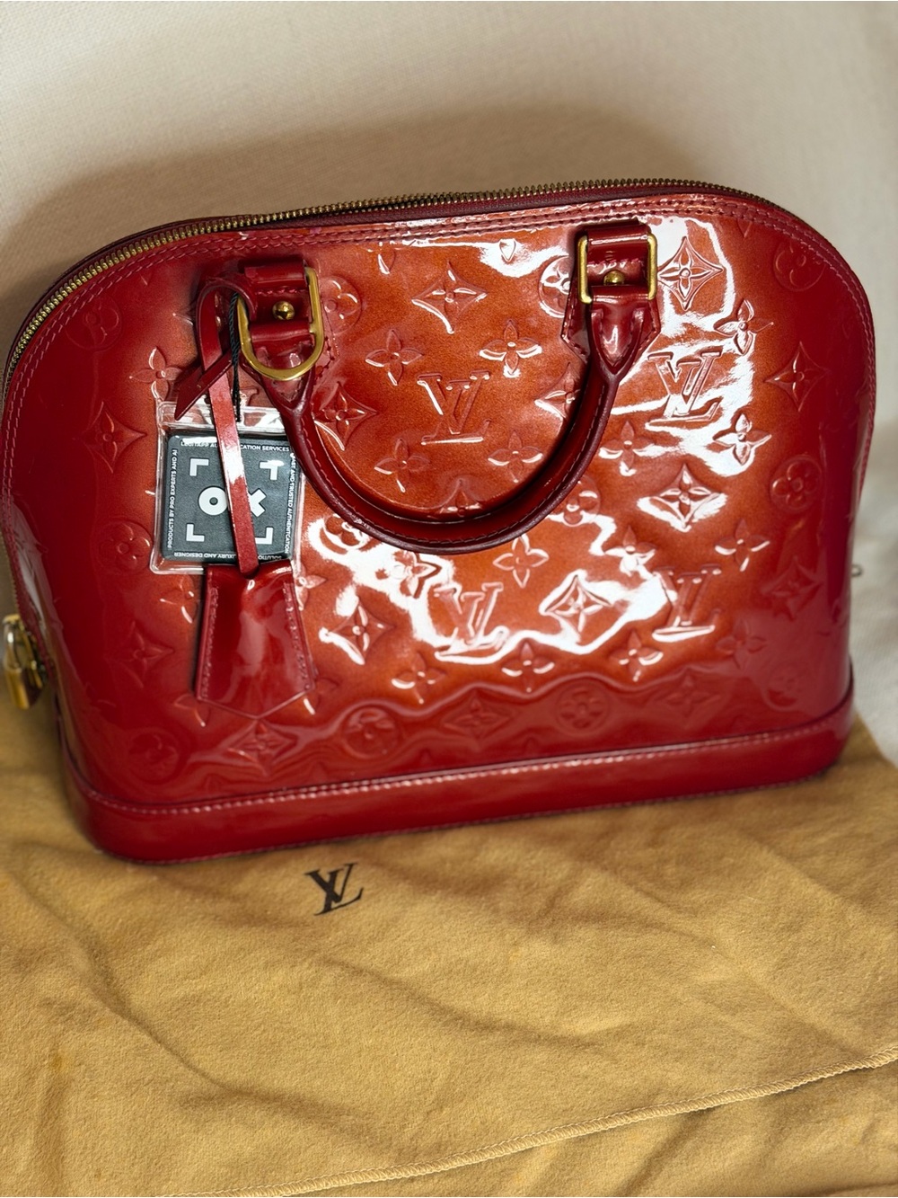 Louis Vuitton Red Patent Vernis Alma PM Satchel